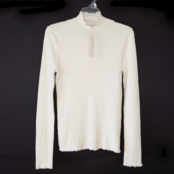 Mystree Mock Neck Pullover Ivory Sweater Fitted Textured - Picture 2 of 9